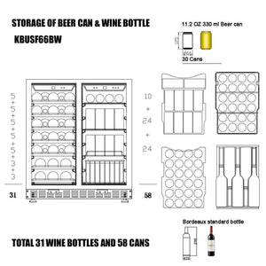 Kings Bottle 30" Under Counter Low-E Glass Door Wine and Beer Cooler Combo Combo Wine/Beverage Cooler Just Chill Wine 