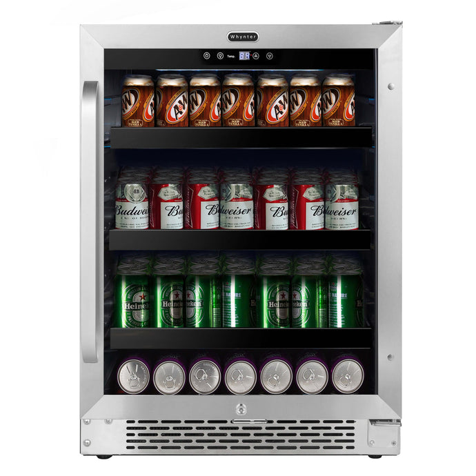 Whynter BBR-148SB 24 inch Built-In 140 Can Undercounter Stainless Steel Beverage Refrigerator with Reversible Door, Digital Control, Lock, and Carbon Filter Just Chill Wine 
