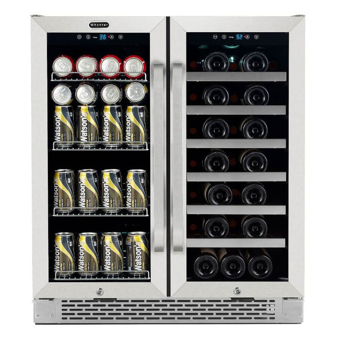 Whynter BWB-3388FDS/BWB-3388FDSa 30″ Built-In French Door Dual Zone 33 Bottle Wine Refrigerator 88 Can Beverage Center Just Chill Wine 